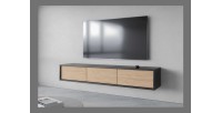 Meuble TV 180cm collection MAANUM. Couleur gris et chêne clair.