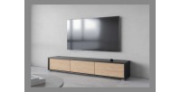 Meuble TV 180cm collection MAANUM. Couleur gris et chêne clair.