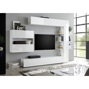 Ensemble de meubles de salon design avec nombreux rangements collection VASCO. Coloris blanc laqué.