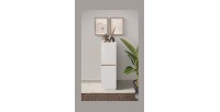 Meuble de rangement design 2 portes collection FANZY. Coloris blanc laqué & chêne clair