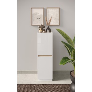 Meuble de rangement design 2 portes collection FANZY. Coloris blanc laqué & chêne clair