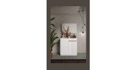 Buffet design 2 portes 1 tiroir collection FANZY. Coloris blanc laqué & chêne clair