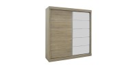 Garde Robe MILS, armoire 2 portes coulissantes avec miroir coloris chêne sonoma, idéal pour une chambre design