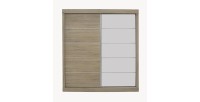 Garde Robe MILS, armoire 2 portes coulissantes avec miroir coloris chêne sonoma, idéal pour une chambre design