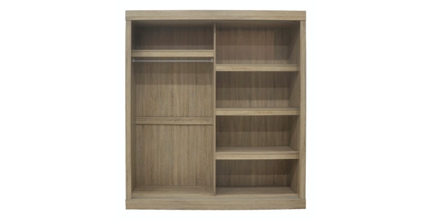 Garde Robe MILS, armoire 2 portes coulissantes avec miroir coloris chêne sonoma, idéal pour une chambre design