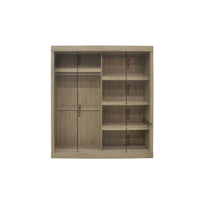 Garde Robe MILS, armoire 2 portes coulissantes avec miroir coloris chêne sonoma, idéal pour une chambre design