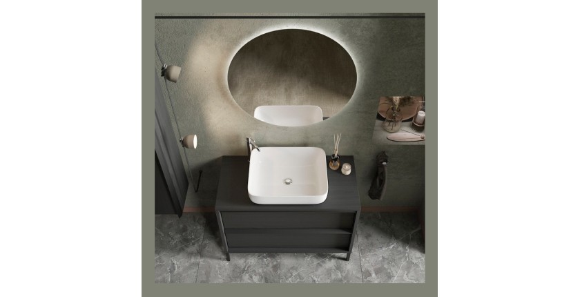 Meuble de salle de bain avec évier et 2 tiroirs, collection FRASSI. Coloris noir cendré