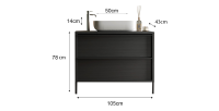Meuble de salle de bain avec évier et 2 tiroirs, collection FRASSI. Coloris noir cendré
