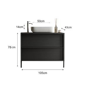 Meuble de salle de bain avec évier et 2 tiroirs, collection FRASSI. Coloris noir cendré