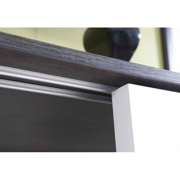 Meuble TV 160cm avec portes coulissantes collection BELFORT coloris noir effet bois et blanc.