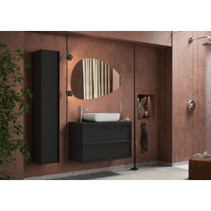 Meuble de salle de bain suspendu avec évier et 2 tiroirs, collection FRASSI. Coloris noir cendré