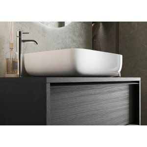 Meuble de salle de bain suspendu avec évier et 2 tiroirs, collection FRASSI. Coloris noir cendré