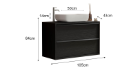 Meuble de salle de bain suspendu avec évier et 2 tiroirs, collection FRASSI. Coloris noir cendré