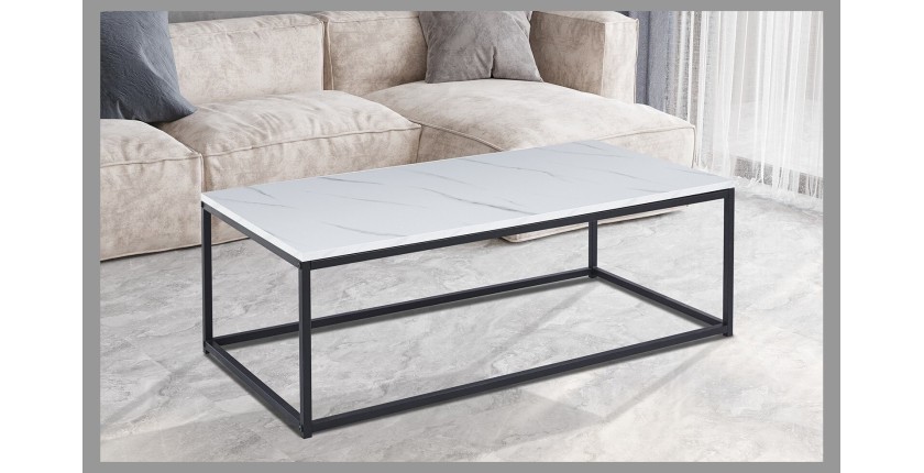 Table basse EWING effet marbre blanc, idéal pour un salon unique