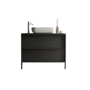 Meuble de salle de bain avec évier et 2 tiroirs, longueur 92cm, collection FRASSI. Coloris noir cendré