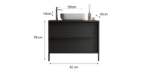 Meuble de salle de bain avec évier et 2 tiroirs, longueur 92cm, collection FRASSI. Coloris noir cendré