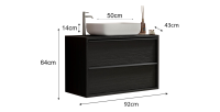 Meuble de salle de bain suspendu avec évier et 2 tiroirs, longueur 92cm, collection FRASSI. Coloris noir cendré