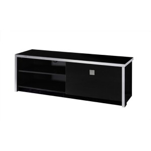 Meuble TV design, 150cm coloris noir brillant finitions chromées collection LYON.