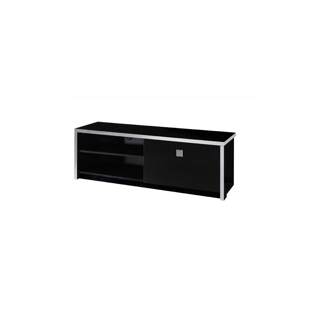 Meuble TV design, 150cm coloris noir brillant finitions chromées collection LYON.