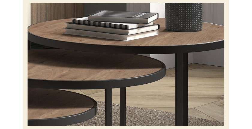 Table basse LEROY, table gigogne, plateau en massif exotique Mangolia, idéal pour un salon contemporain