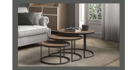 Table basse LEROY, table gigogne, plateau en massif exotique Mangolia, idéal pour un salon contemporain