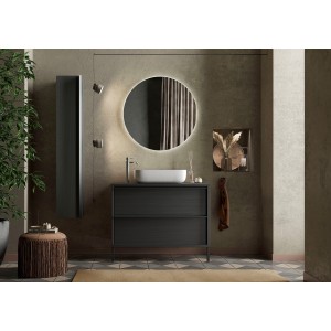 Meuble de salle de bain avec évier et 2 tiroirs, longueur 79cm, collection FRASSI. Coloris noir cendré