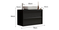 Meuble de salle de bain suspendu avec évier et 2 tiroirs, longueur 79cm, collection FRASSI. Coloris noir cendré