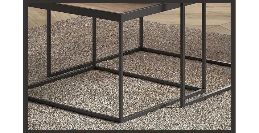 Table basse RUBIK table gigogne, plateau en massif exotique Mangolia, idéal pour un salon contemporain