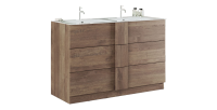 Meuble de salle de bain avec deux vasques et 3 tiroirs, collection FRASSI. Coloris chêne clair