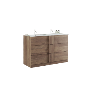 Meuble de salle de bain avec deux vasques et 3 tiroirs, collection FRASSI. Coloris chêne clair