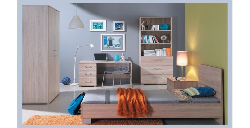 Lit enfant 90x190 collection DUNDEE. coloris chêne.