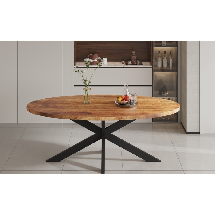 Table à manger ovale BOURGIA en bois massif de Mangolia, idéal pour une salle a manger conviviale