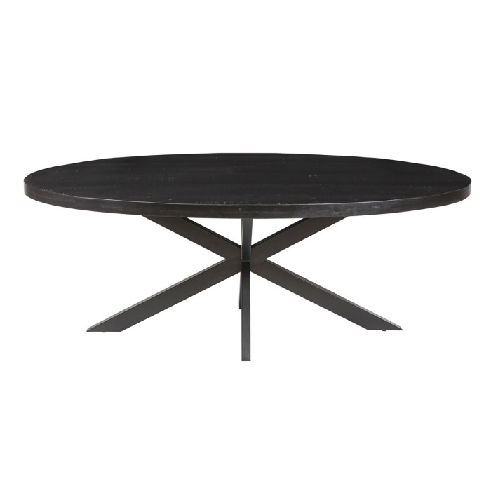 Table à manger ovale BOURGIA en bois massif de Mangolia noir, idéal pour une salle a manger conviviale