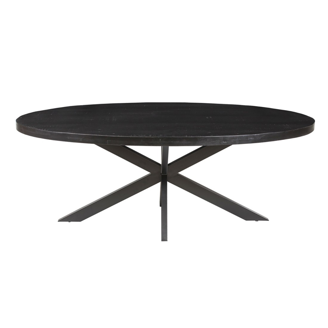Table à manger ovale BOURGIA en bois massif de Mangolia noir, idéal pour une salle a manger conviviale