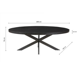 Table à manger ovale BOURGIA en bois massif de Mangolia noir, idéal pour une salle a manger conviviale