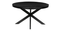 Table à manger ronde BOURGIA en bois massif de Mangolia noir, idéal pour une salle à manger conviviale