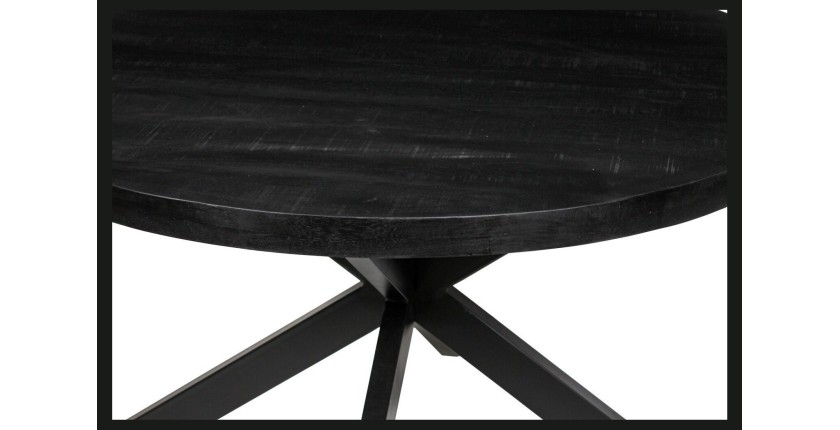 Table à manger ronde BOURGIA en bois massif de Mangolia noir, idéal pour une salle à manger conviviale