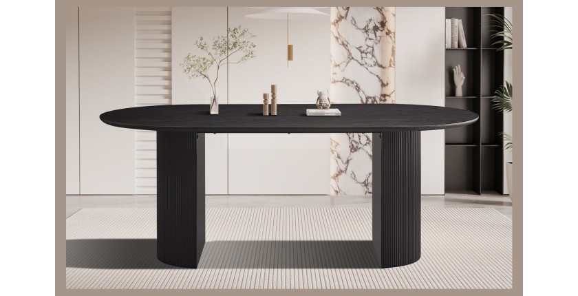 Table à manger ovale VAGOS effet bois brun foncé longueur 200cm, idéal pour une salle à manger conviviale