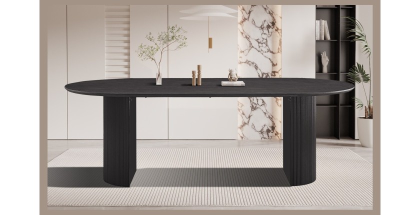 Table à manger ovale VAGOS effet bois brun foncé longueur 220cm, idéal pour une salle à manger conviviale