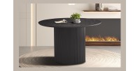 Table à manger ronde VAGOS effet bois brun foncé, idéal pour une salle à manger conviviale