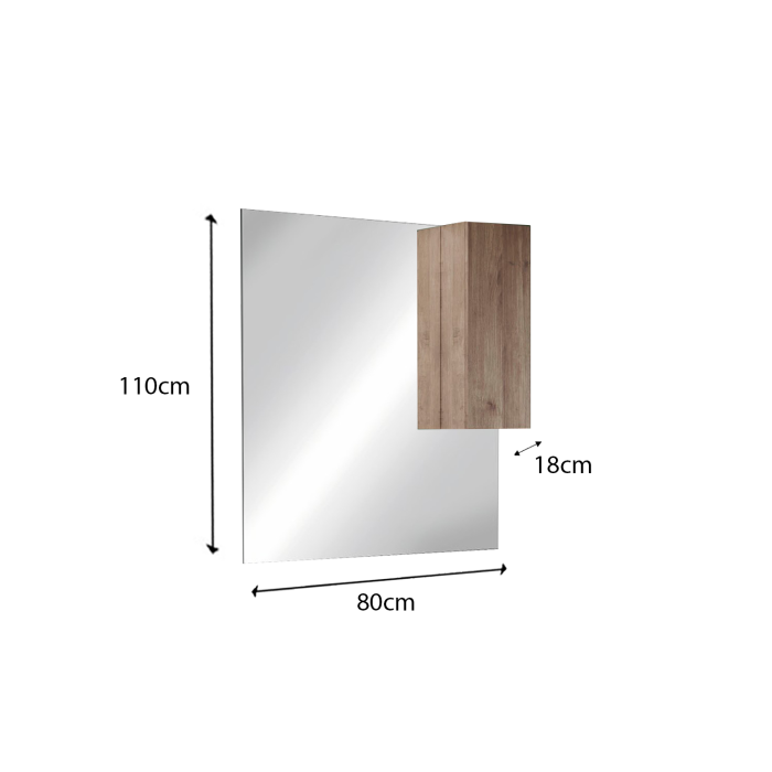 Miroir design avec rangement, 80x110 cm, collection FRASSI, coloris chêne clair