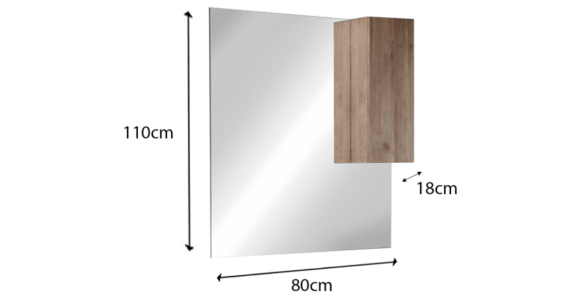Miroir design avec rangement, 80x110 cm, collection FRASSI, coloris chêne clair