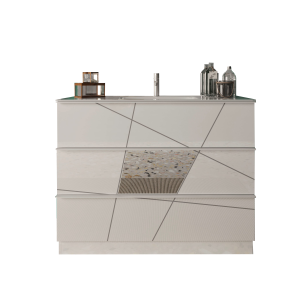 Meuble de salle de bain avec une vasque et 3 tiroirs, collection VITARIO. Coloris blanc brillant