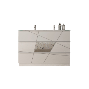 Meuble de salle de bain avec deux vasques et 3 tiroirs, collection VITARIO. Coloris blanc brillant