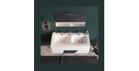 Meuble de salle de bain suspendu avec deux vasques et 2 tiroirs, collection VITARIO. Coloris blanc brillant