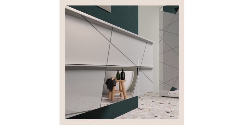 Meuble de salle de bain suspendu avec deux vasques et 2 tiroirs, collection VITARIO. Coloris blanc brillant