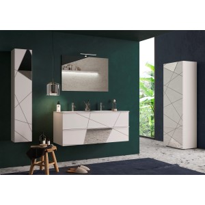 Meuble de salle de bain suspendu avec deux vasques et 2 tiroirs, collection VITARIO. Coloris blanc brillant
