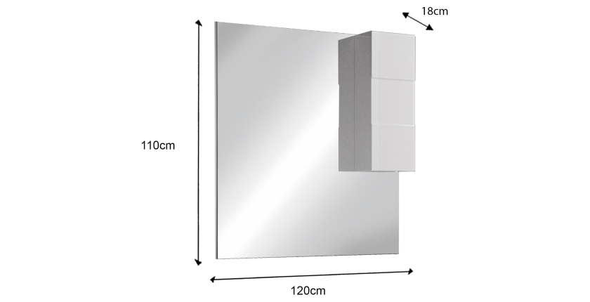 Miroir design avec rangement, 120x110 cm, collection VITARIO, coloris blanc brillant