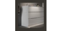 Meuble de salle de bain avec deux vasques et 3 tiroirs, collection VIENNE. Coloris blanc brillant
