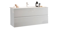 Meuble de salle de bain suspendu avec 1 vasque et 2 tiroirs, collection VIENNE. Coloris blanc brillant